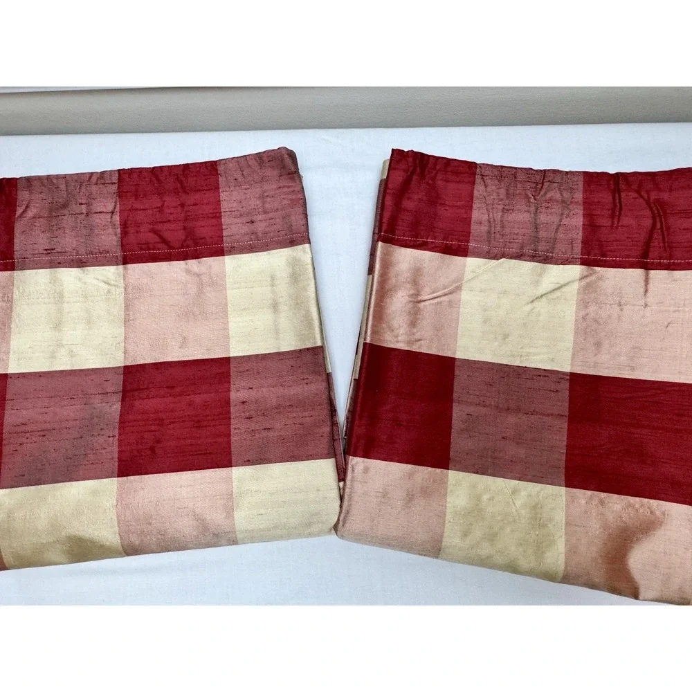 Pair Dupioni Raw Silk‎ Plaid Room Darkening Curtain Panels Rod Pocket 42x96